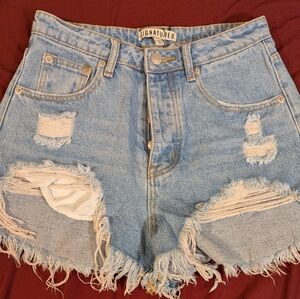 Signature8 Distressed Light Blue Denim Shorts - Size Small